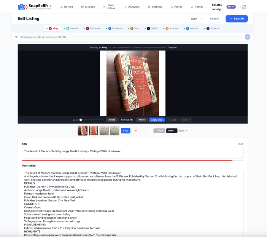 Crop, rotate, remove backgrounds