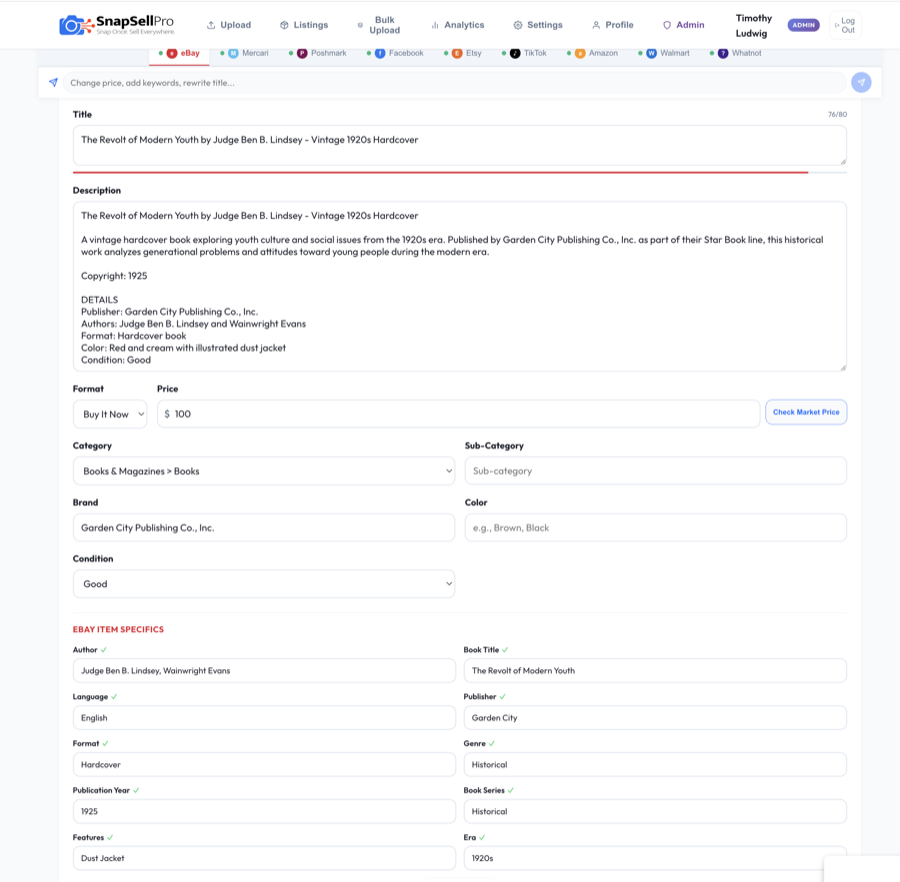 AI-generated titles, descriptions, and item specifics