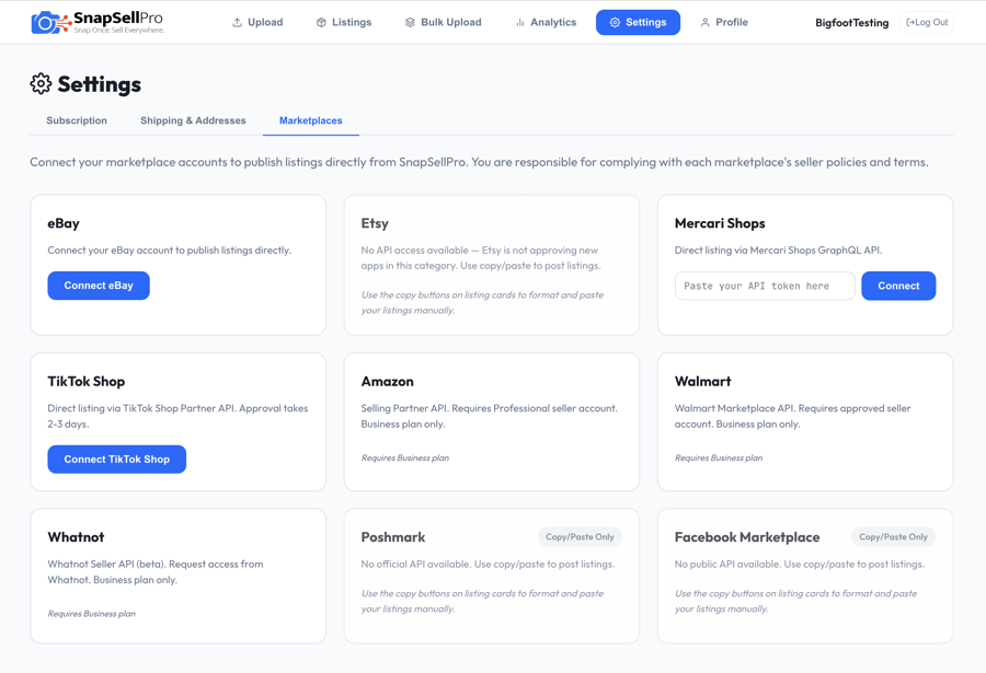 Connect eBay, Etsy, Mercari and more