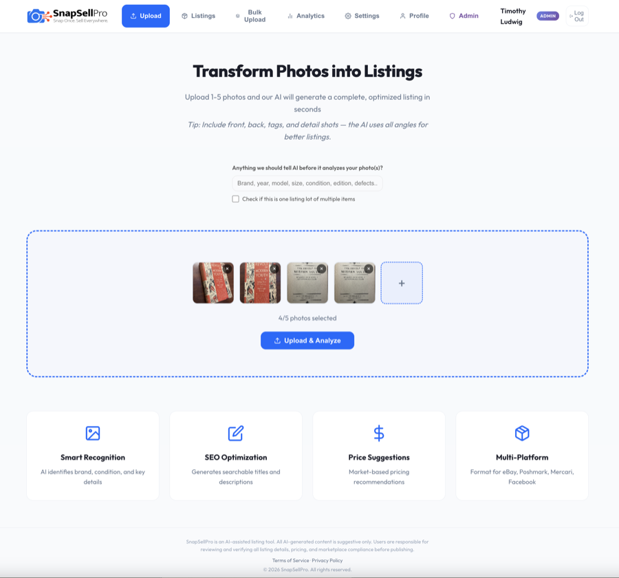 Upload photos for AI analysis